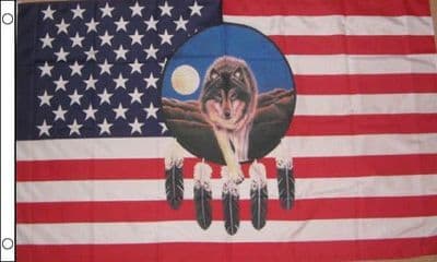 USA Feather With Wolf Flag 5ft x 3ft