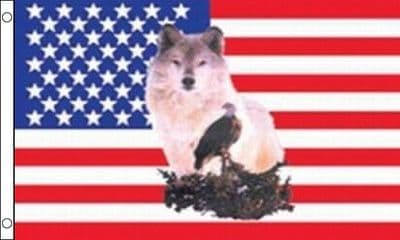 USA With Wolf and Eagle Flag 5ft x 3ft