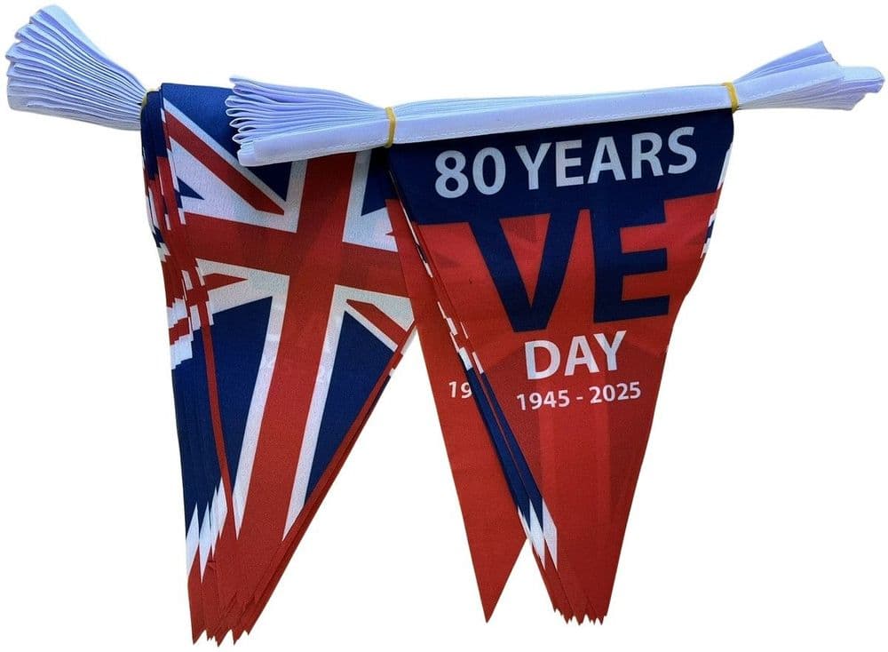 VE Day 80 Years Bunting 20m - 54 Flags | NWFlags.co.uk
