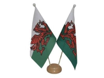 Wales Double Table Flag - Wood