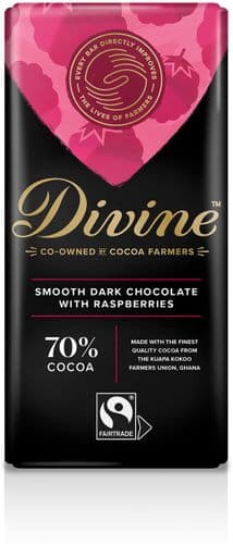 Divine 70% Dark Chocolate with Raspberries 90g