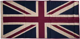 **Union Jack Aged & Vintage Style Sewn Cotton Flag 150cm x 75cm - 2 Eyelets