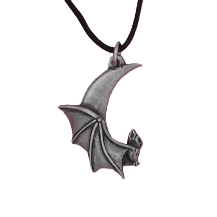 Bat with Moon Pewter Pendant - Made in England