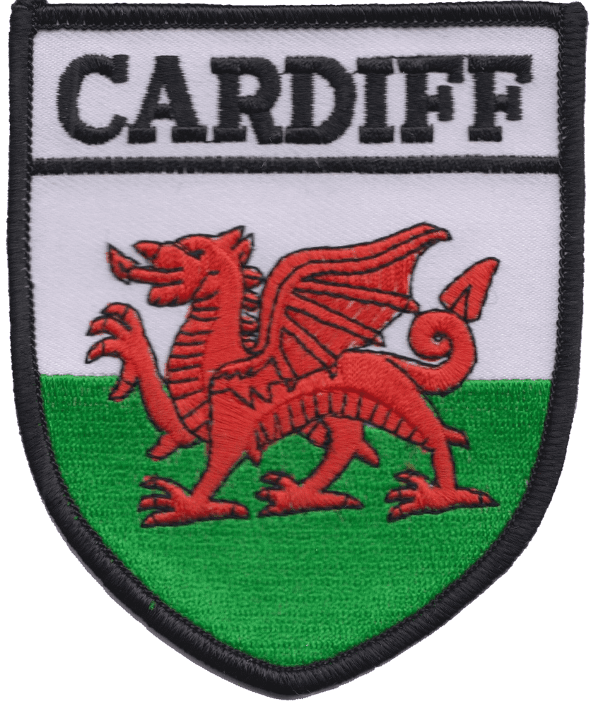 Cardiff Welsh Dragon Large Shield Embroidered Patch a076