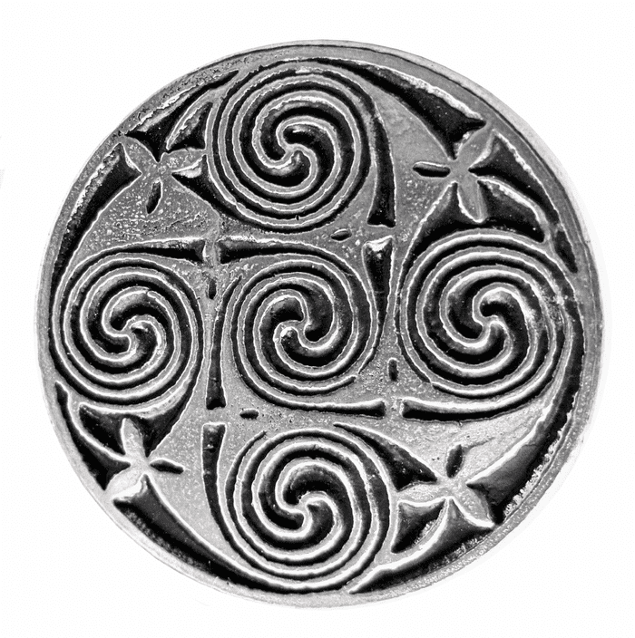 Celtic Five Swirl Pewter Pin Badge - Hand Made in Cornwall