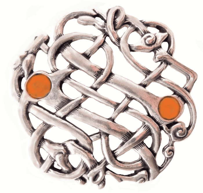 Celtic Open Weave with Stones Pewter Pin Badge - Hand Made in Cornwall