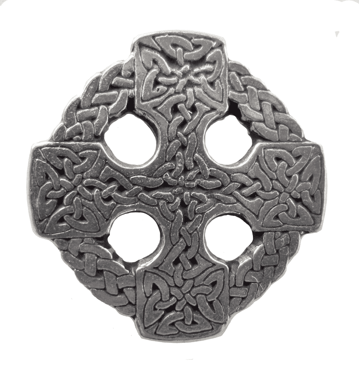Celtic Ropework Cross Pewter Pin Badge - Hand Made in Cornwall