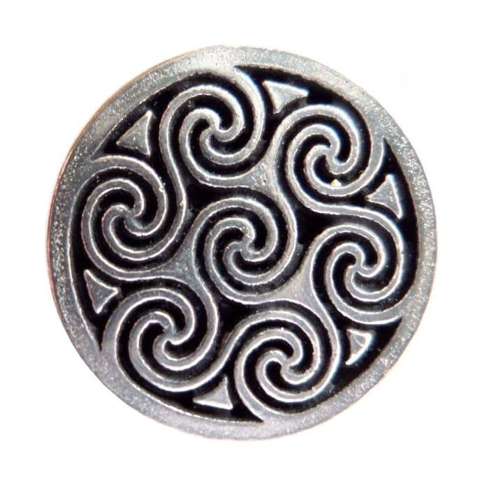 Celtic Seven Swirl Round Pewter Pin Badge - Hand Made in Cornwall
