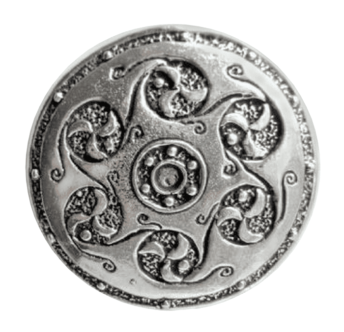 Celtic Six Swirls Shield Large Pewter Pin Badge - Hand Made in Cornwall