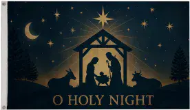 Christmas Nativity Scene O Holy Night Polyester 5'x3' Flag