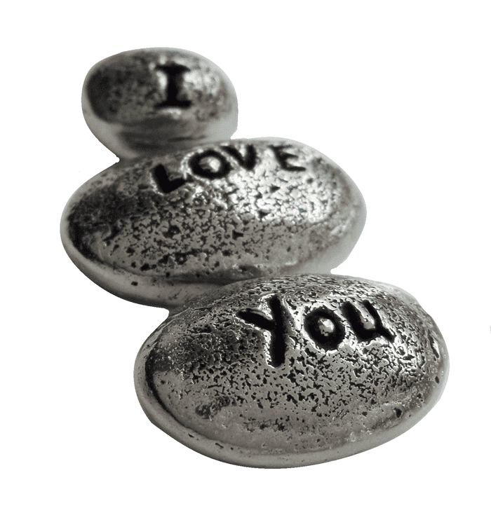 I Love You Stones Valentines Solid Pewter Ornaments - Hand Made in Cornwall
