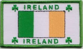 Ireland Worded Flag & Shamrock Embroidered Badge (a400)