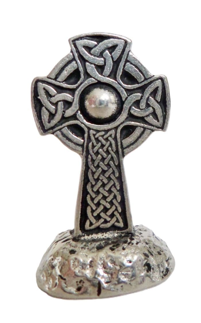 Knotwork Celtic Cross Small Solid Pewter Ornament - Hand Made in Cornwall