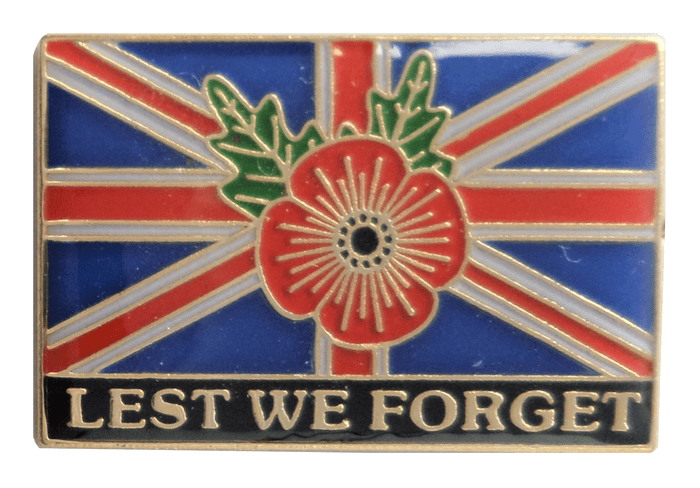 Lest We Forget Poppy & Union Jack Remembrance Pin Badge - MOD Approved