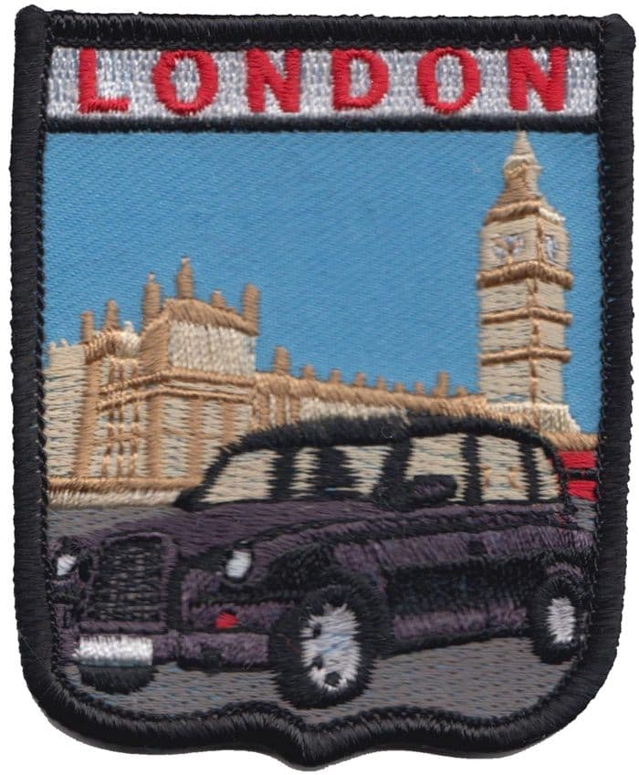 London Black Taxi Cab and Big Ben Embroidered Badge (a489)