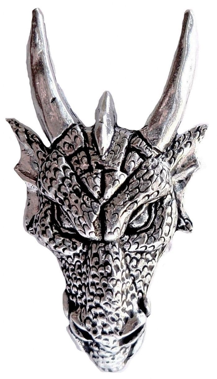 Menacing Dragon Head Fantasy Pewter Pin Badge - Hand Made in Cornwall