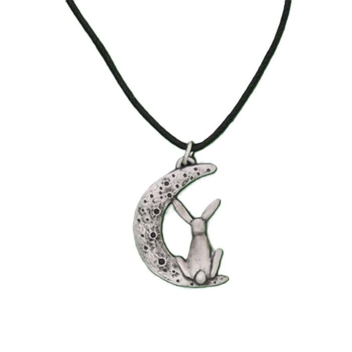 Moon Gazing Hare Pewter Pendant - Made in England