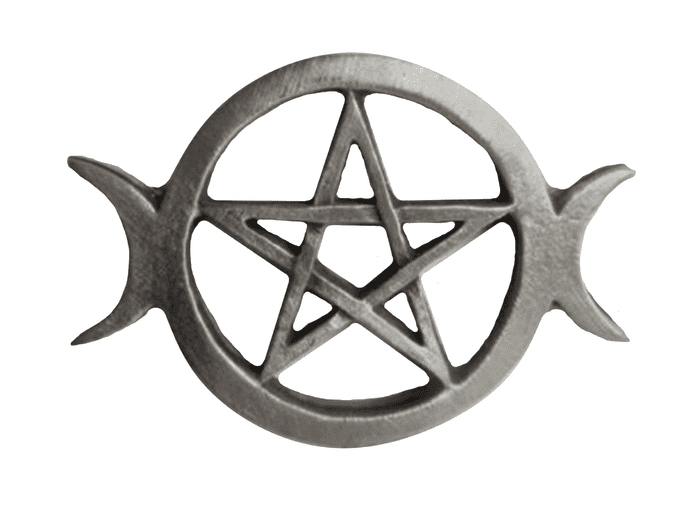 Pentagram and Moon Triple Goddess Pagan Pewter Brooch