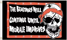 Pirate Skull & Crossbones The Beatings Will Continue Polyester Flag - WIGIG