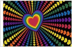 Rainbow LGBTQ+ Gay Pride Love Hearts 18" x 12" (45cm x 30cm) Sleeved Boat Flag