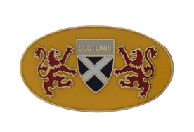 Scotland Saltire Flag Shield & Two Lions Rampant Oval Pin Badge