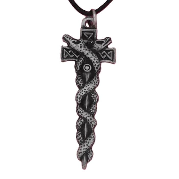 Snake Serpants on Sword Pewter Pendant - Made in England