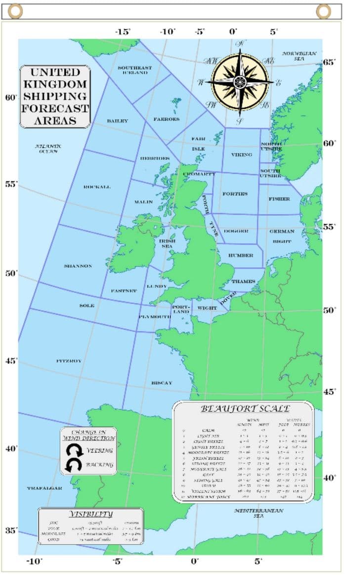 UK Shipping Forecast Areas Map Polyester 5'x3' Flag