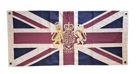 Union Jack Royal Crest 100cm x 50cm Fully Aged and Vintage Style Sewn Cotton Flag - 4 Eyelets