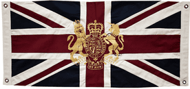 Union Jack Royal Crest Vintage Style 100cm x 50cm Fully Sewn Cotton Flag Throw - 4 Eyelets