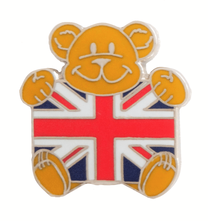 United Kingdom UK Teddy Holding A Union Jack Flag Pin Badge