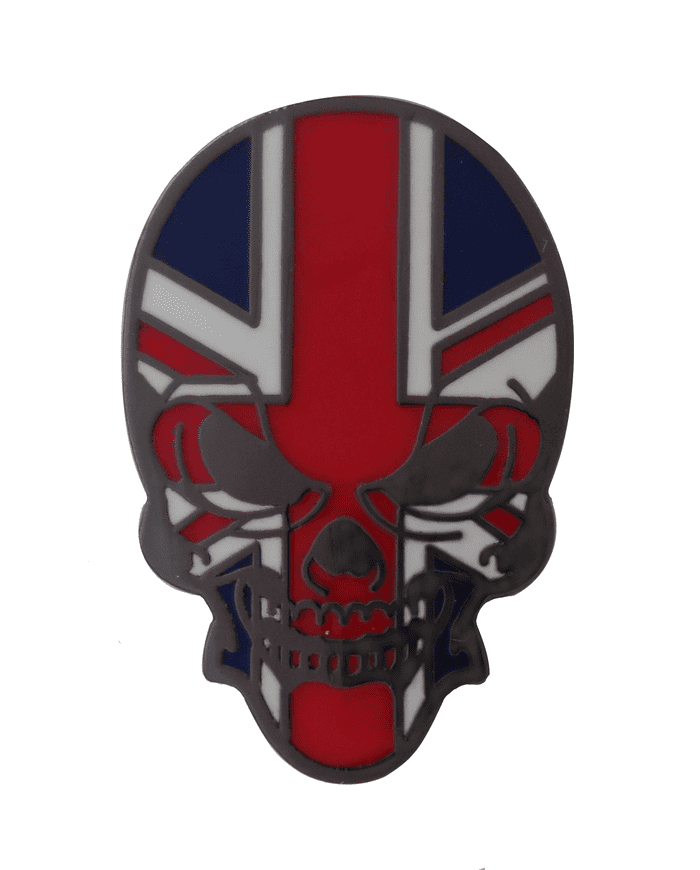 United Kingdom UK Union Jack Skull Shaped Pin Badge