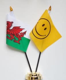 Wales and Happy Face Friendship Table Flag