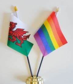 Wales and Rainbow Gay Pride LGBT Friendship Table Flag