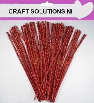 100 GLITTER RED CHENILLE CRAFT STEMS/ ARTS & CRAFTS/ PIPE CLEANERS/ 30cm / 12"