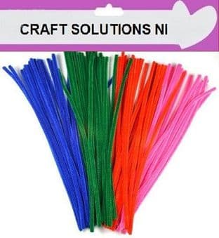 100 MIXED COLOUR CHENILLE CRAFT STEMS/ ARTS & CRAFTS/ PIPE CLEANERS/ 30cm / 12"
