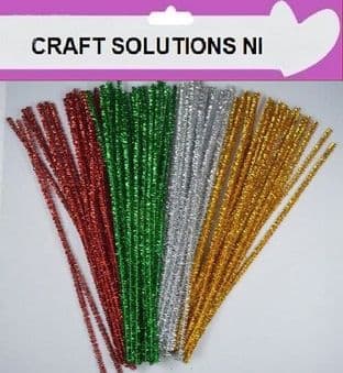 100 MIXED GLITTER COLOUR CHENILLE CRAFT STEMS/ ARTS / PIPE CLEANERS/ 30cm / 12"