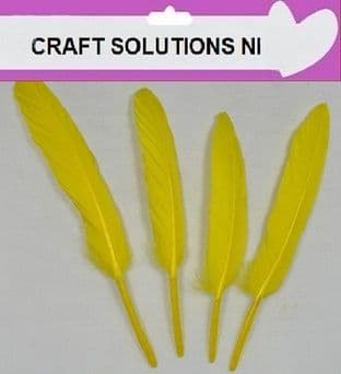 100 QUALITY YELLOW GOOSE QUILL FEATHERS 10cm to 15cm / ARTS & CRAFTS / CARD MAKING /