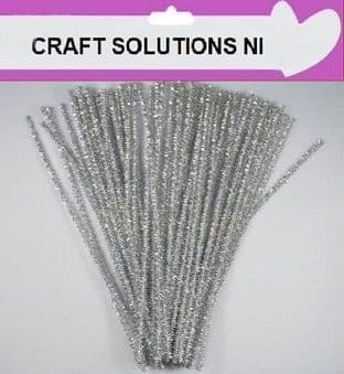 100 SILVER CHENILLE CRAFT STEMS / ARTS & CRAFTS / PIPE CLEANERS / 30cm / 12"
