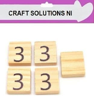 3 - WOODEN SCRABBLE NUMBERS & SYMBOLS - 0 1 2 3 4 5 6 7 8 9 @ &