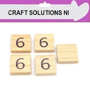 6 - WOODEN SCRABBLE NUMBERS & SYMBOLS - 0 1 2 3 4 5 6 7 8 9 @ &