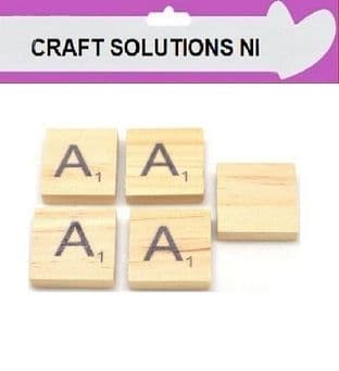 A - WOODEN QUALITY SCRABBLE TILE LETTERS - PACKS OF 5,10,20,50. - GAME PIECES