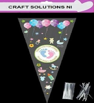 BABY SHOWER - Cone Bags - Party Bags - Sweets - Cello Bags + Twist Ties