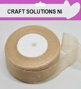 BEIGE - WOVEN EDGE ORGANZA RIBBON - 7mm, 15mm, 25-50 YARDS