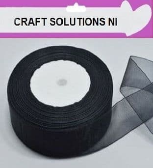 BLACK - WOVEN EDGE ORGANZA RIBBON - 7mm, 15mm, 25-50 YARDS