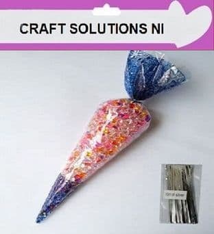 BLUE SWEET CONES Cellophane Sweet / Party Bags With Free 4" Silver Twist ties