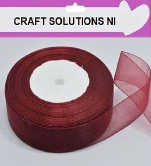 BORDEAUX - WOVEN EDGE ORGANZA RIBBON - 7mm, 15mm, 25-50 YARDS