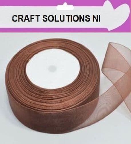 BROWN - WOVEN EDGE ORGANZA RIBBON - 7mm, 15mm, 25-50 YARDS