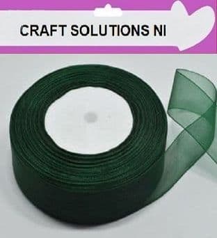 DARK GREEN - WOVEN EDGE ORGANZA RIBBON - 7mm, 15mm, 25-50 YARDS