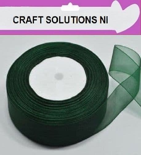 DARK GREEN - WOVEN EDGE ORGANZA RIBBON - 7mm, 15mm, 25-50 YARDS