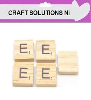 E - WOODEN QUALITY SCRABBLE TILE LETTERS - PACKS OF 5,10,20,50. - GAME PIECES